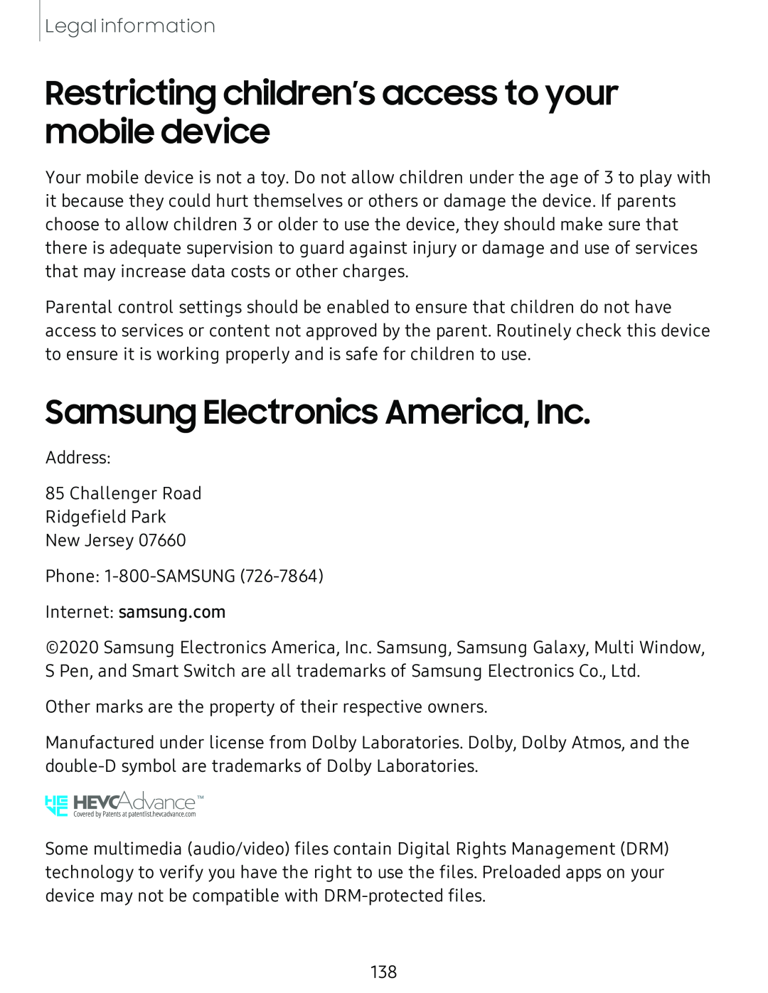 Restricting children’s access to your mobile device Samsung Electronics America, Inc