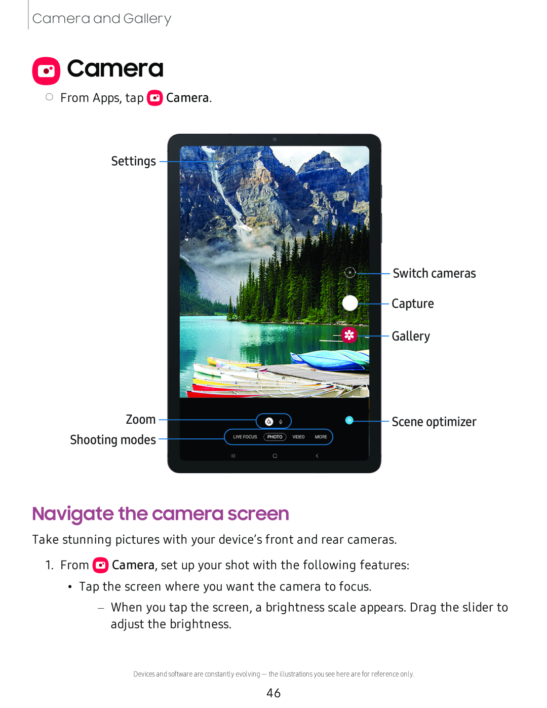 Navigate the camera screen Galaxy Tab S6 Lite 2022