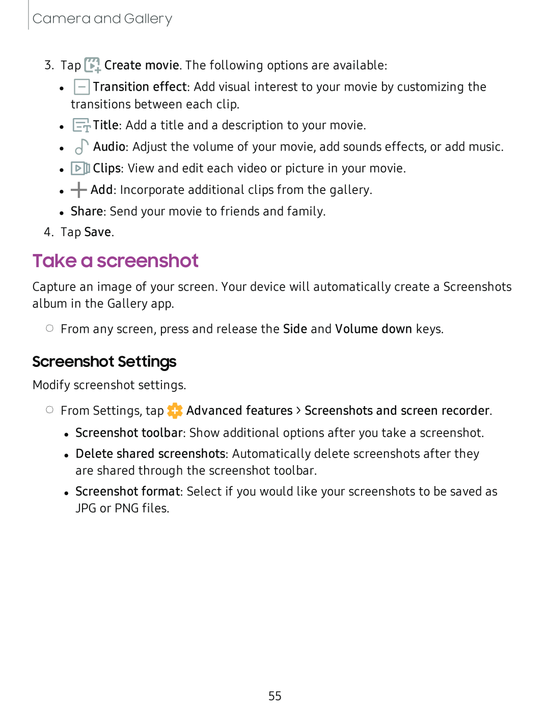 Screenshot Settings Take a screenshot