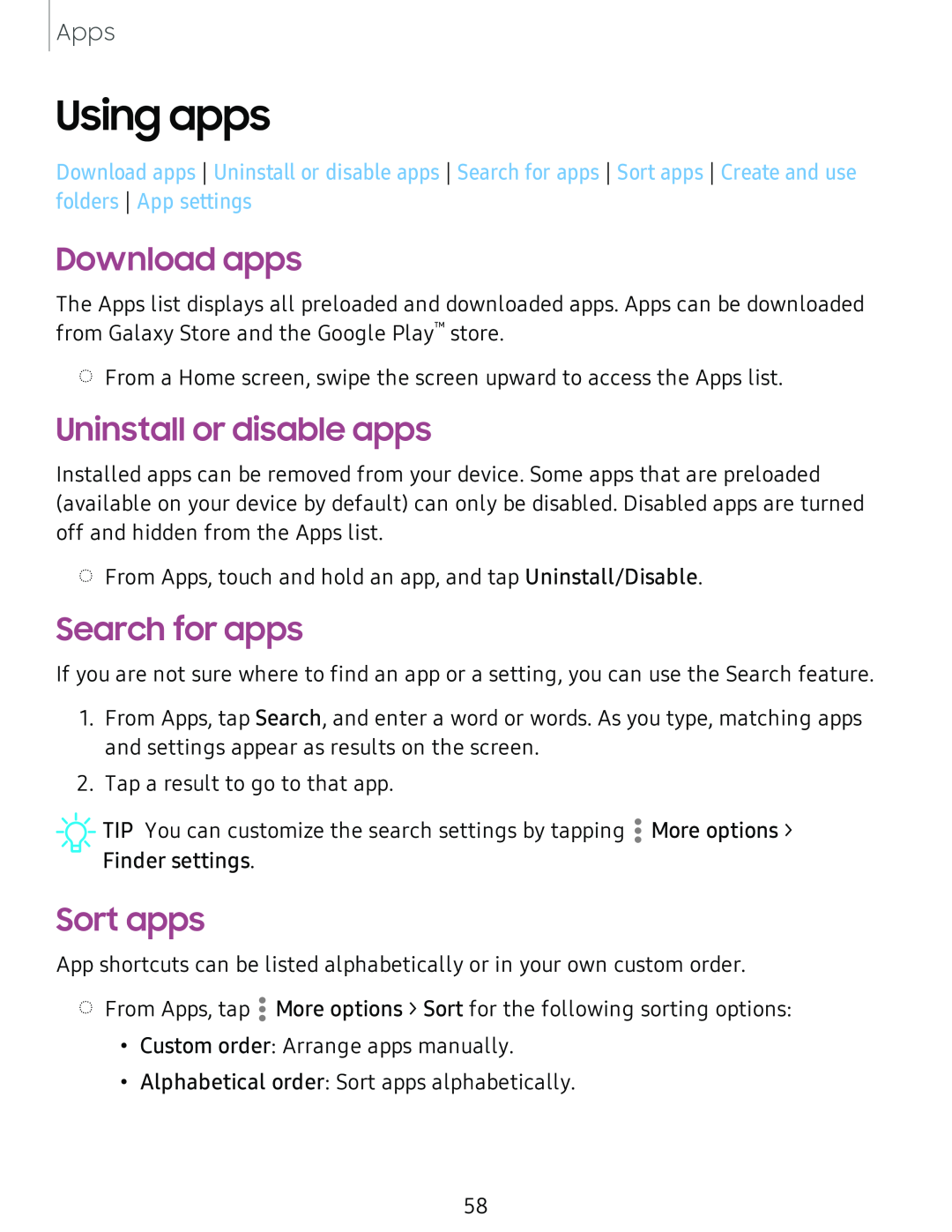 Download apps Uninstall or disable apps