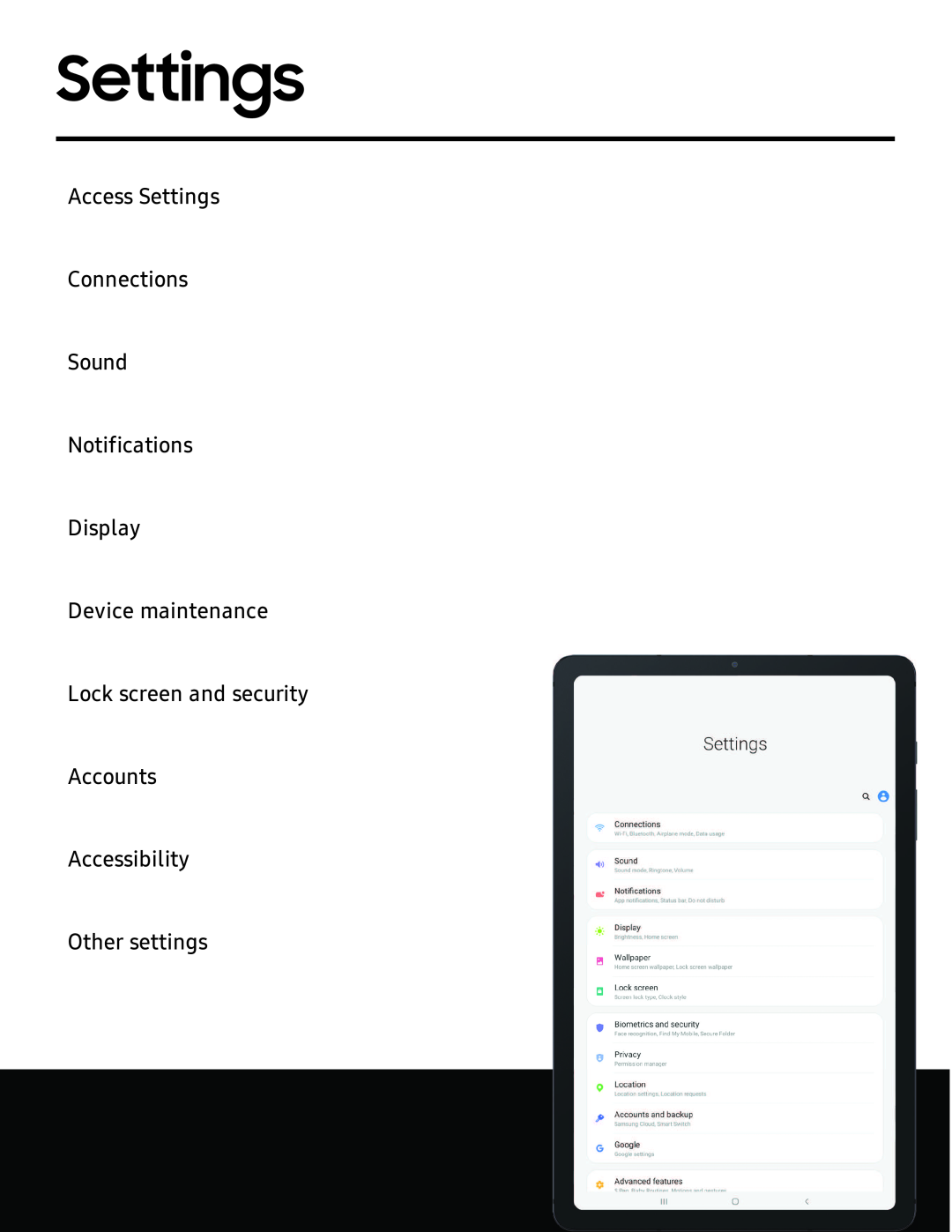 Settings Galaxy Tab S6 Lite 2022