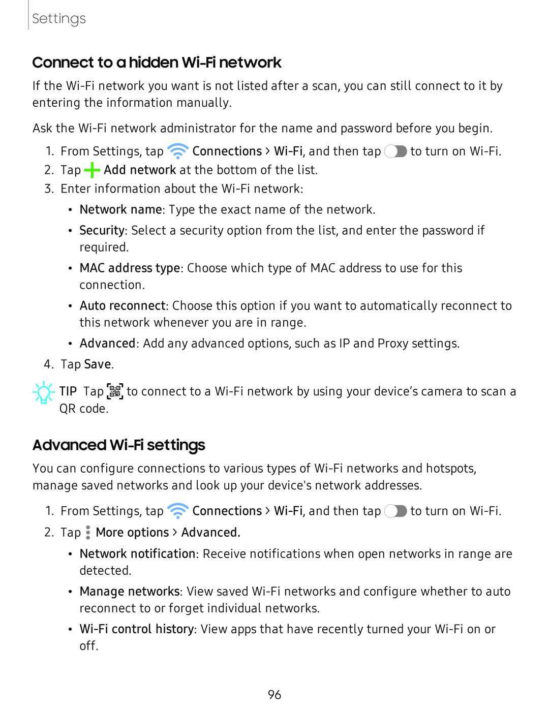 Connect to a hidden Wi-Finetwork Advanced Wi-Fisettings