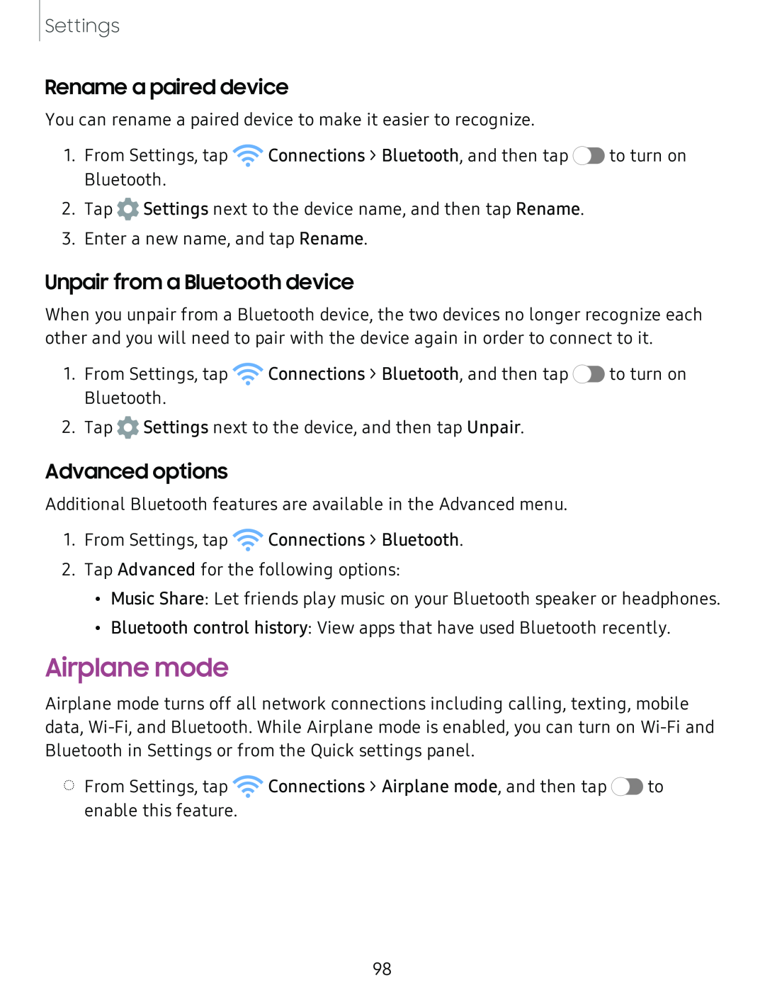 Rename a paired device Unpair from a Bluetooth device