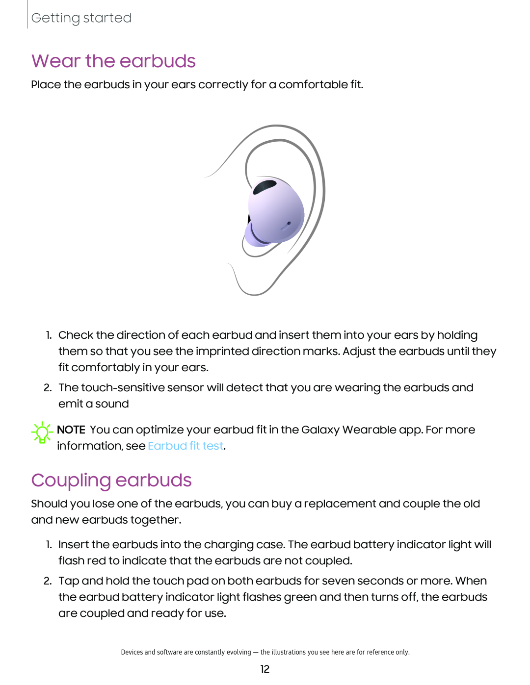 Wear the earbuds Coupling earbuds