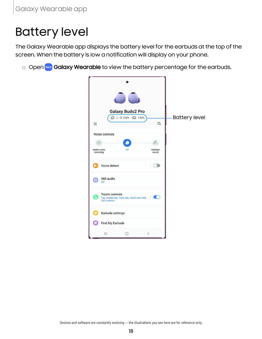 Galaxy Wearable app Battery level