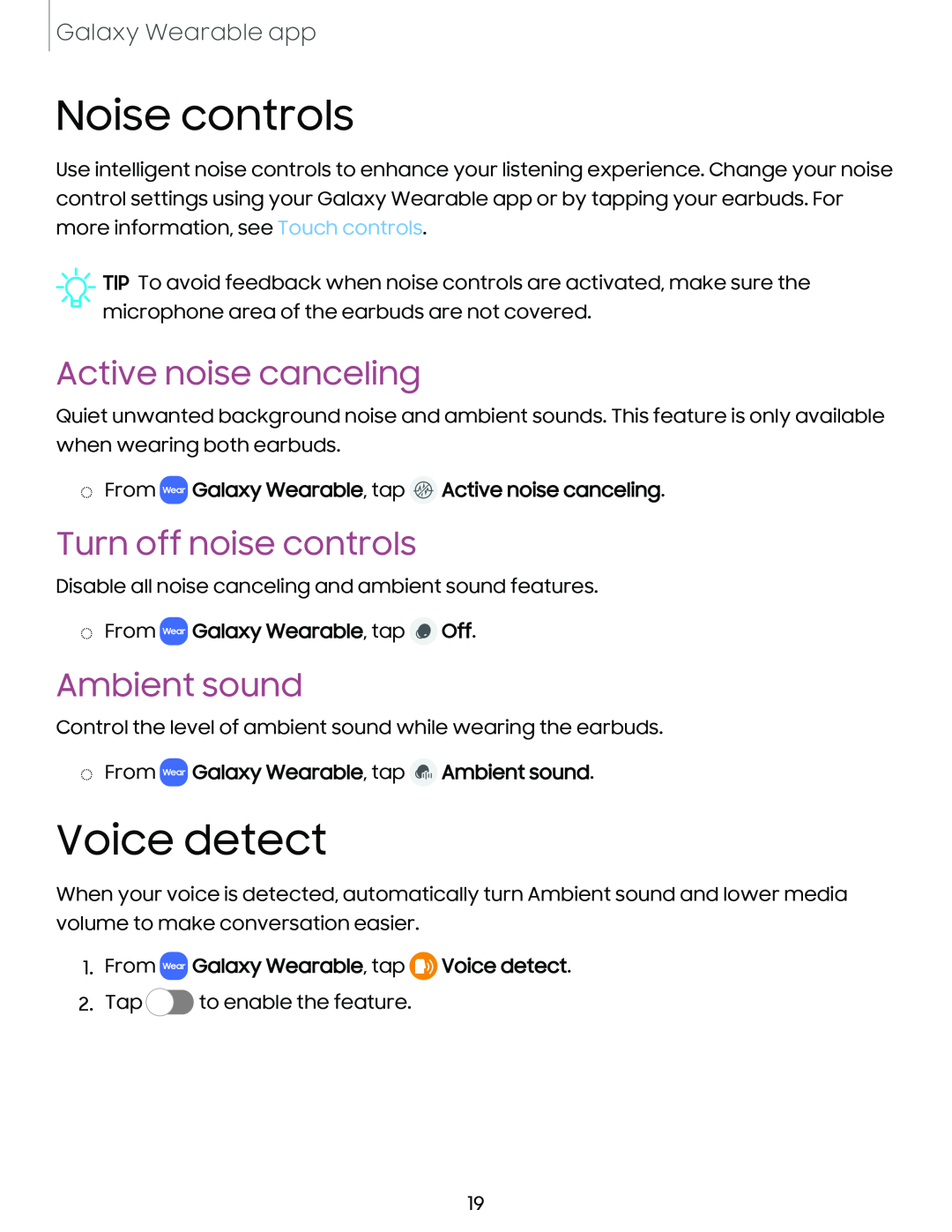 Active noise canceling Turn off noise controls