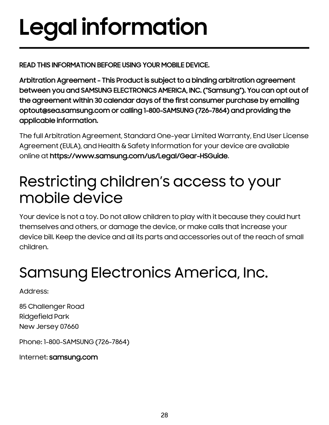 Restricting children’s access to your mobile device Samsung Electronics America, Inc