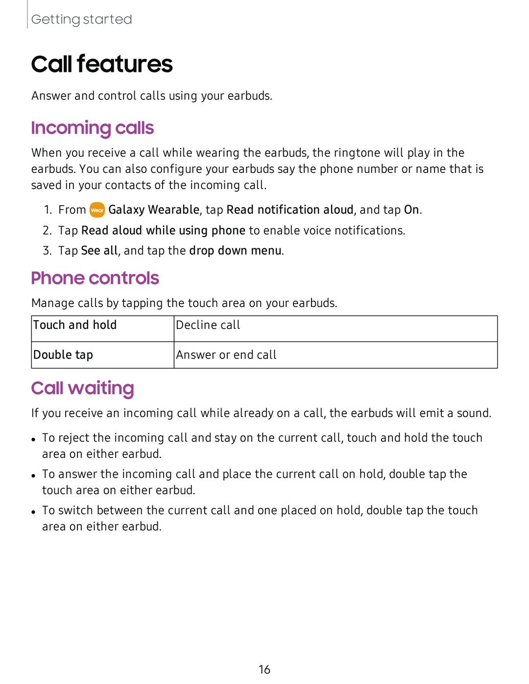 Incoming calls Phone controls