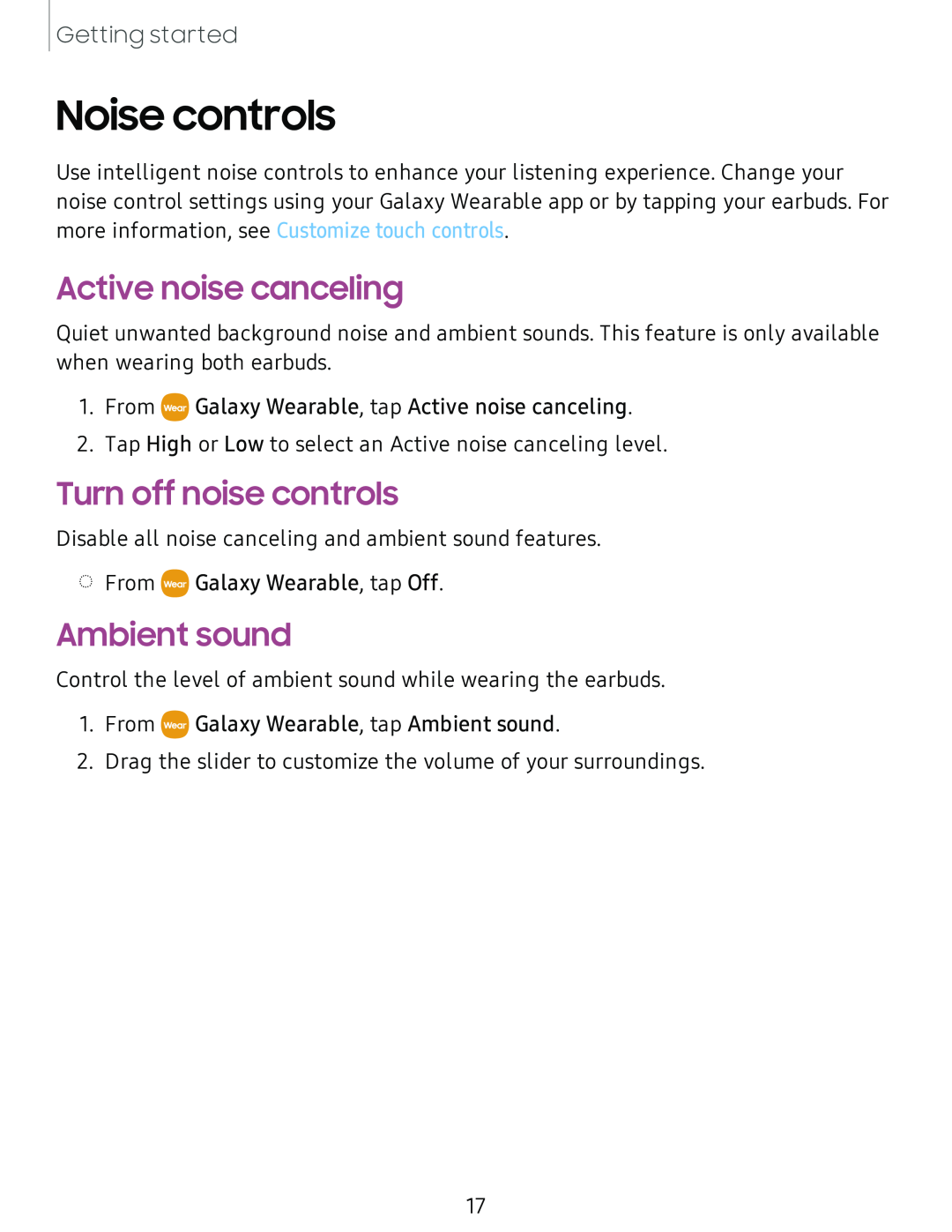 Active noise canceling Turn off noise controls