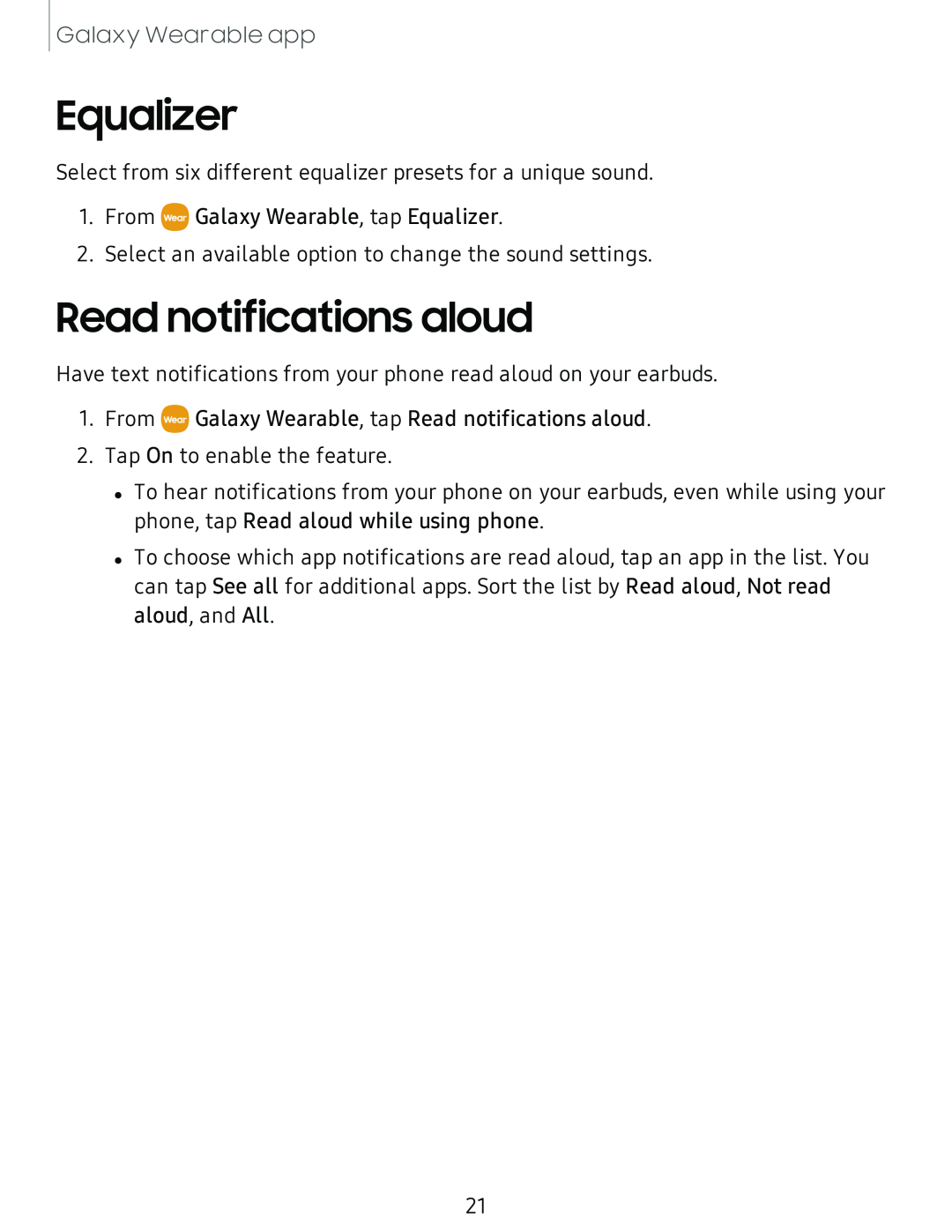 Read notifications aloud Galaxy Buds Galaxy Buds Pro