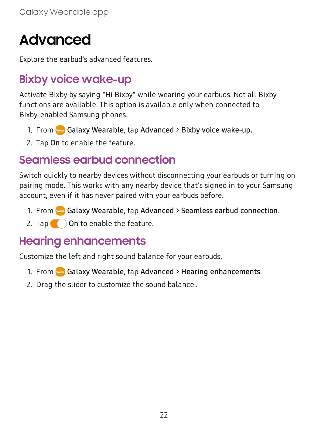 Bixby voice wake-up Seamless earbud connection