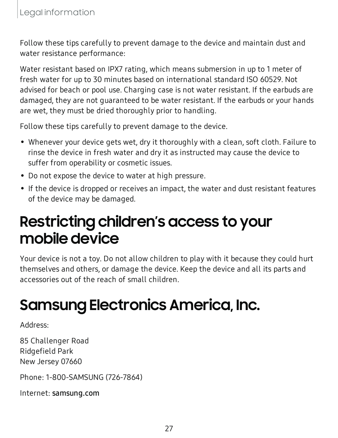 Restricting children’s access to your mobile device Samsung Electronics America, Inc