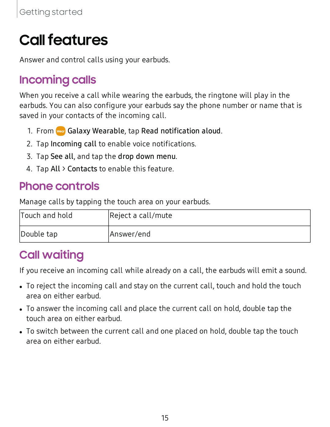 Incoming calls Phone controls