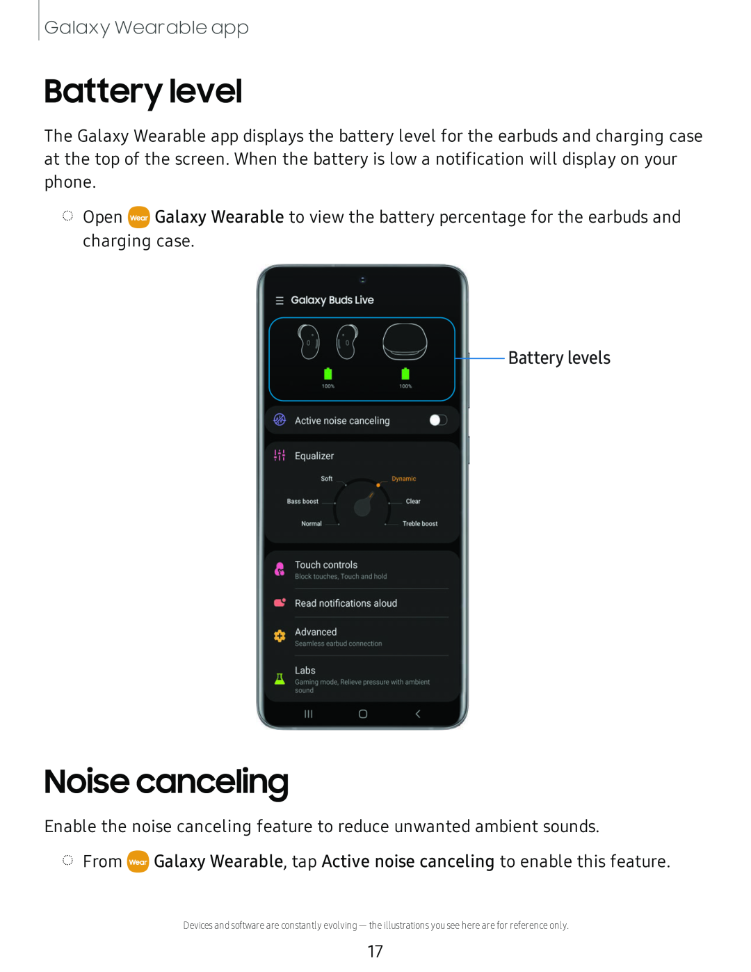 Battery levels Galaxy Buds Galaxy Buds Live