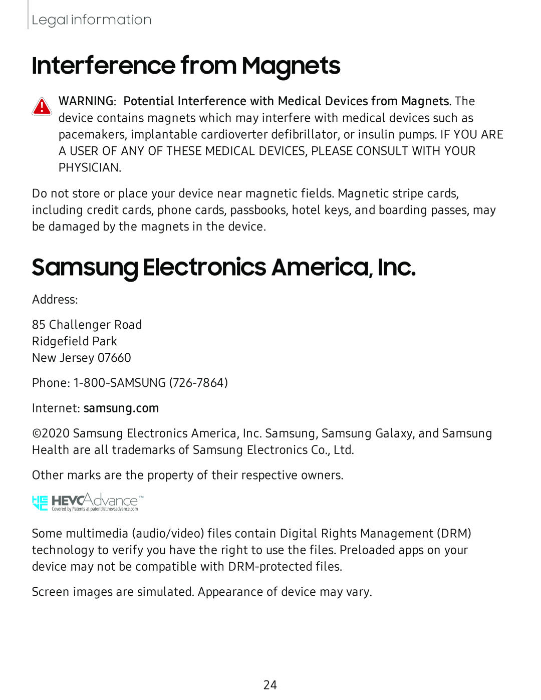 Interference from Magnets Samsung Electronics America, Inc