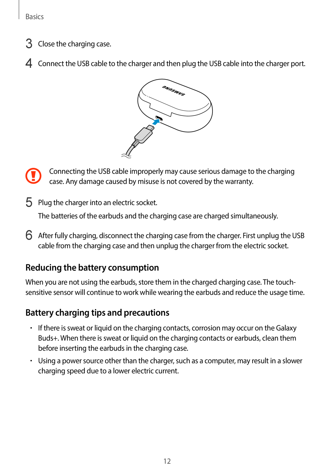 Battery charging tips and precautions Galaxy Buds Galaxy Buds+