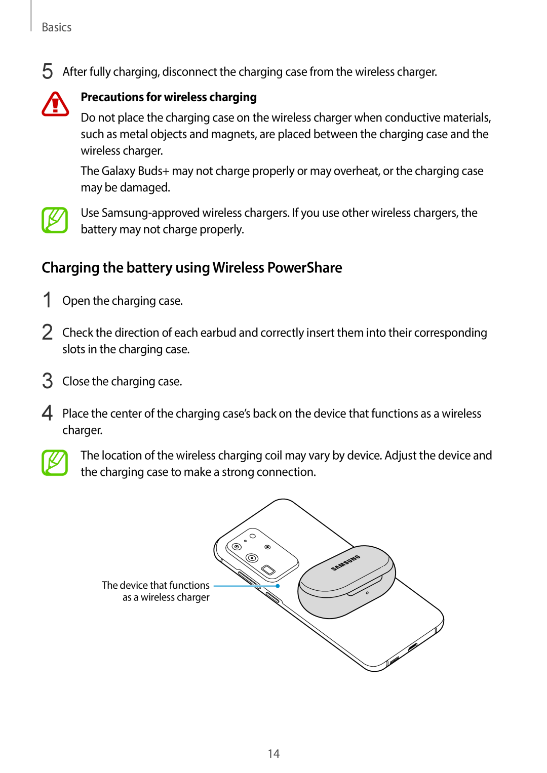 Charging the battery using Wireless PowerShare Galaxy Buds Galaxy Buds+