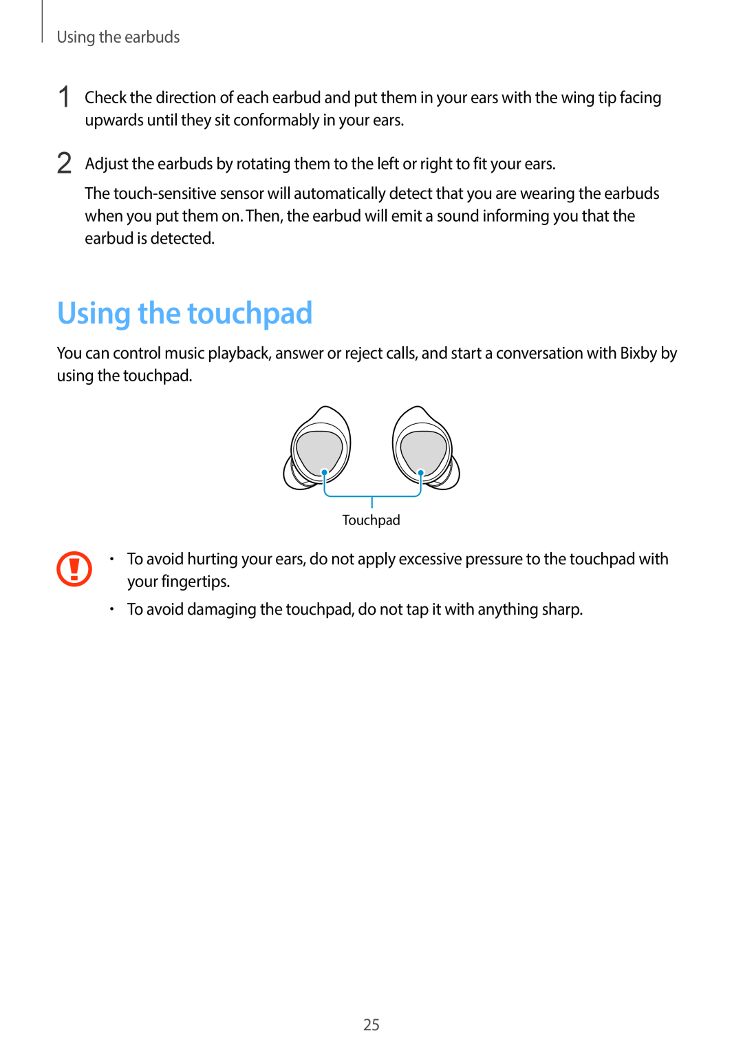 Using the touchpad Galaxy Buds Galaxy Buds+