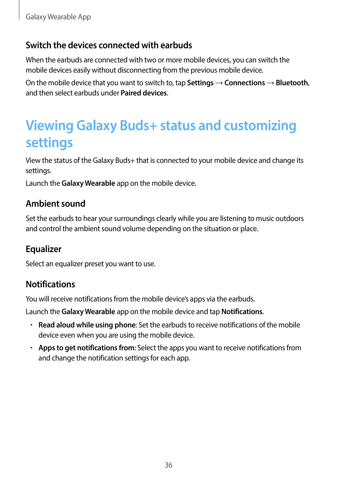 Viewing Galaxy Buds+ status and customizing settings Galaxy Buds Galaxy Buds+