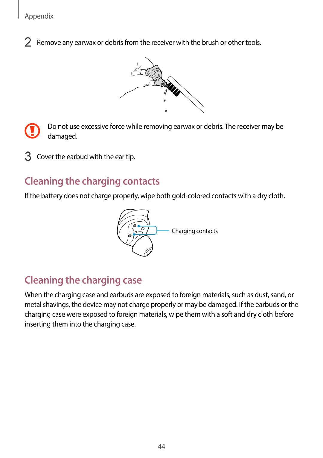 Cleaning the charging contacts Cleaning the charging case