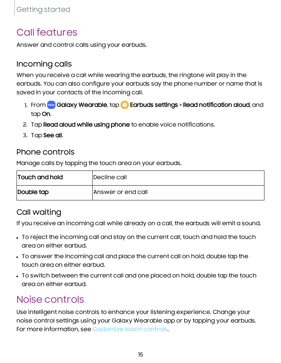 Incoming calls Phone controls