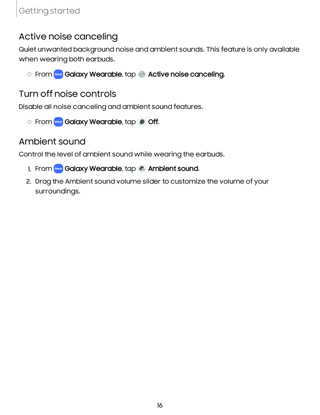 Active noise canceling Turn off noise controls