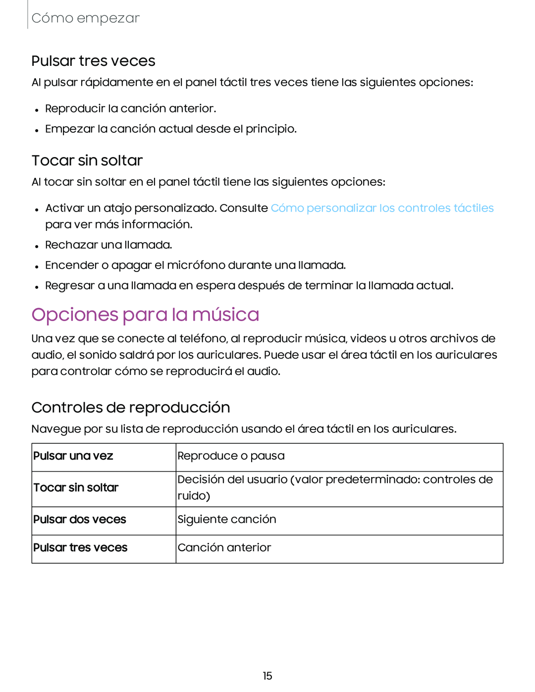 Opciones para la música Galaxy Buds Galaxy Buds2