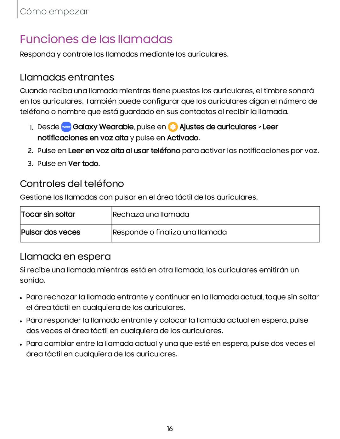 Llamadas entrantes Controles del teléfono