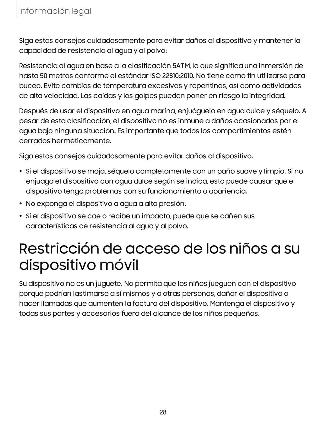 Información legal Restricción de acceso de los niños a su dispositivo móvil