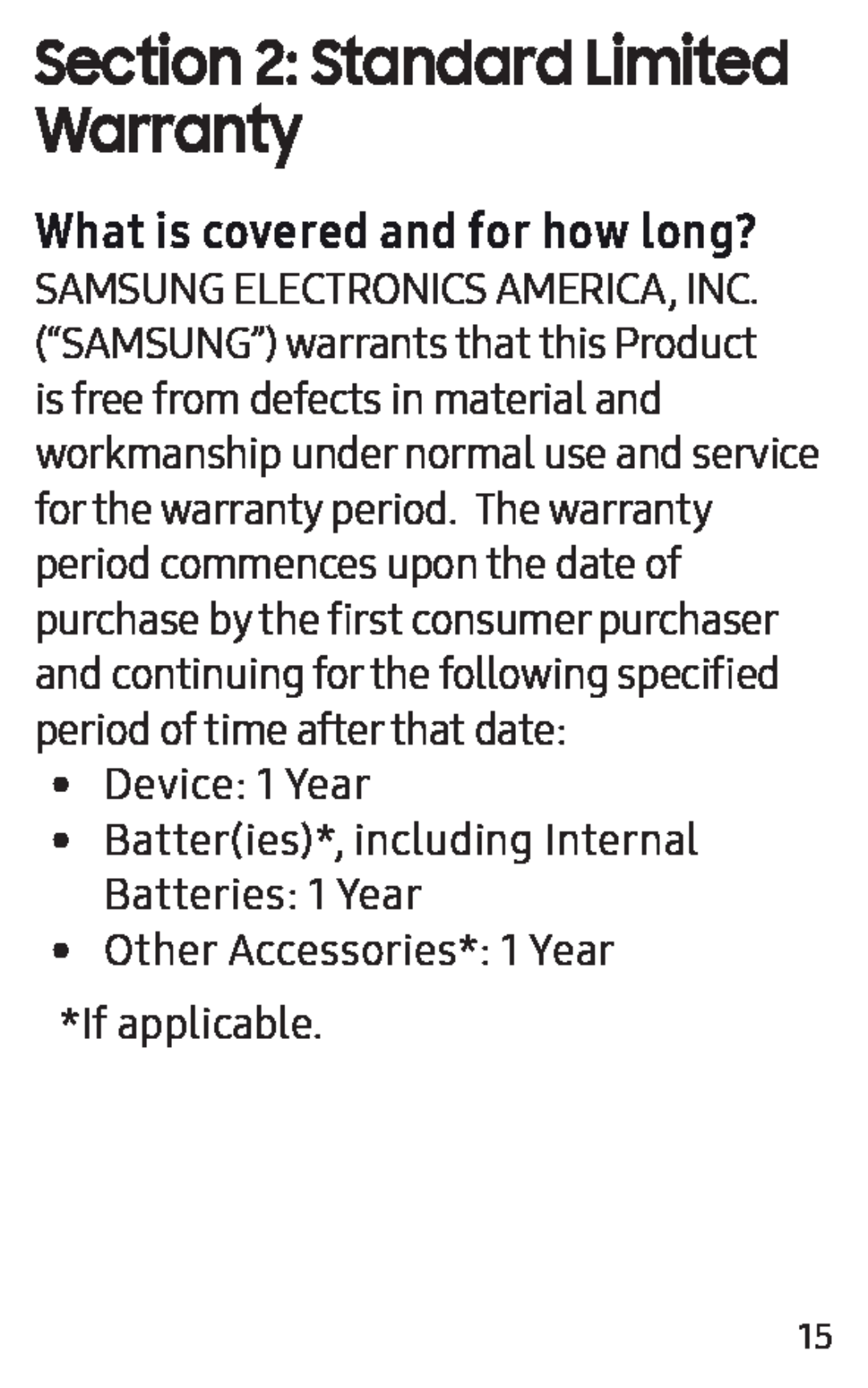 What is covered and for how long Section 2: Standard Limited Warranty