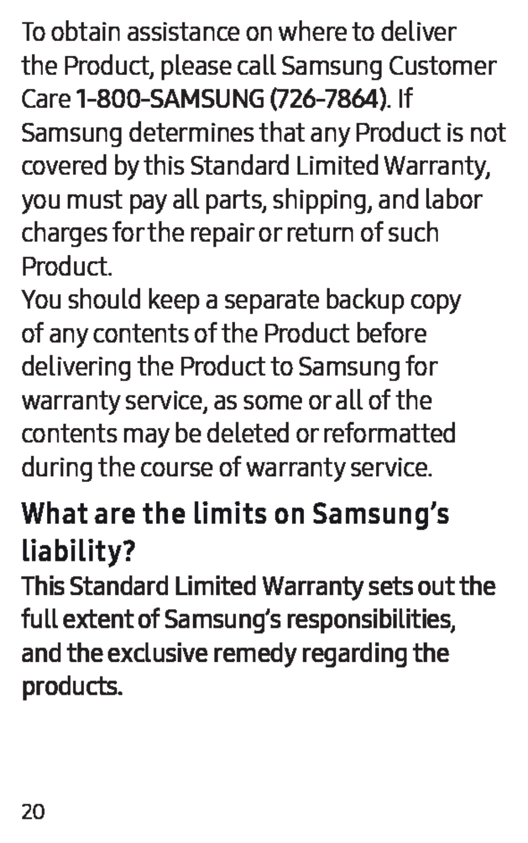 What are the limits on Samsung’s liability