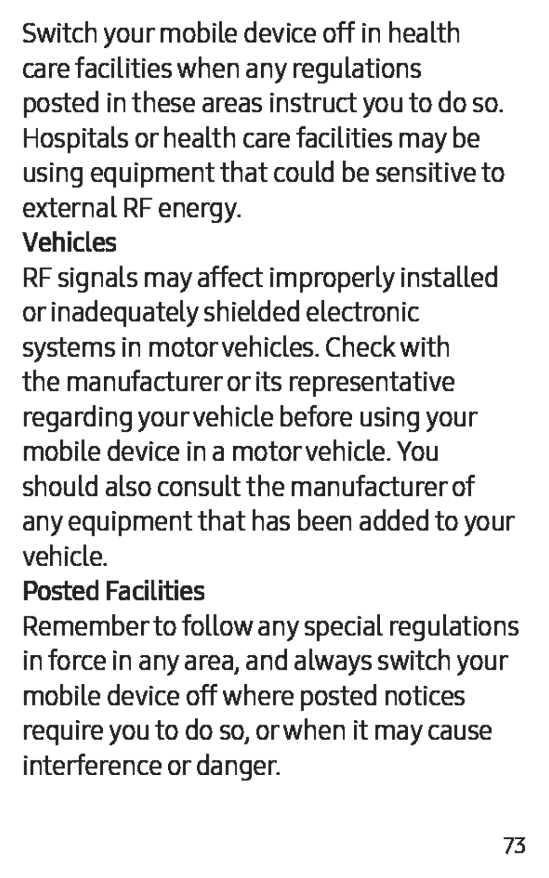 Vehicles Posted Facilities