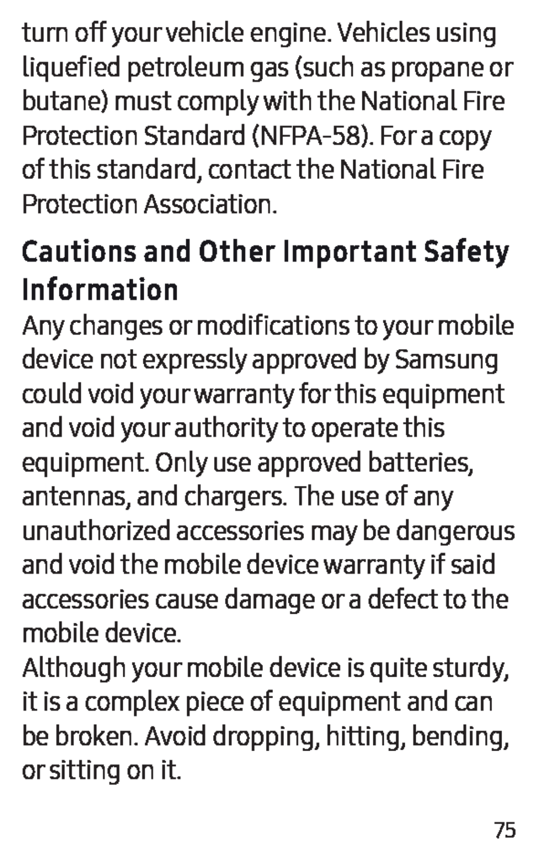 Cautions and Other Important Safety Information