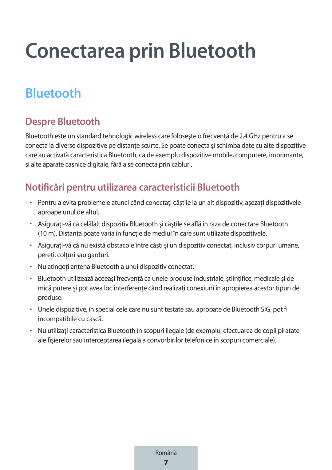 Notificări pentru utilizarea caracteristicii Bluetooth In-Ear Headphones Level U Headphones