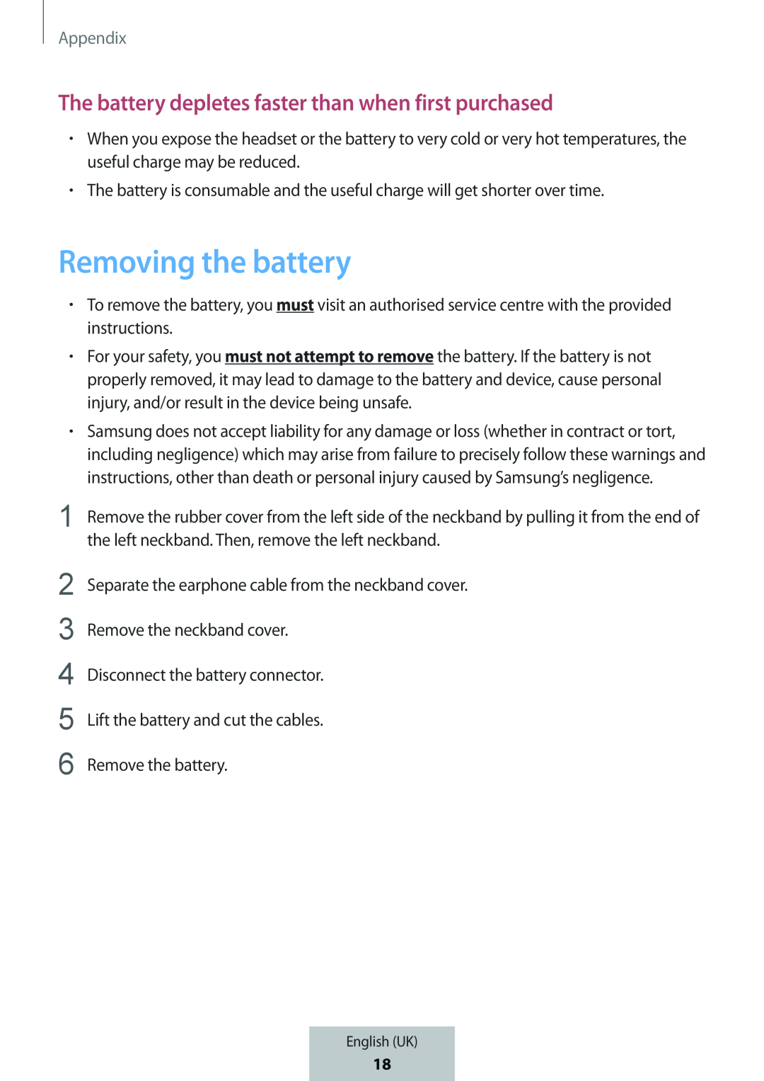 Removing the battery In-Ear Headphones Level U Headphones