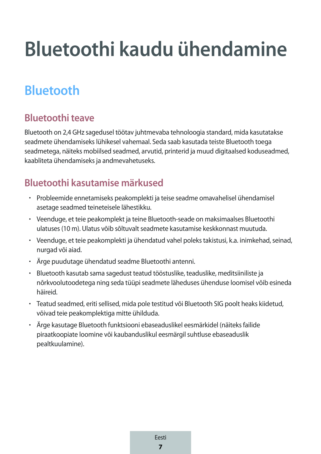 Bluetoothi kaudu ühendamine Bluetoothi teave