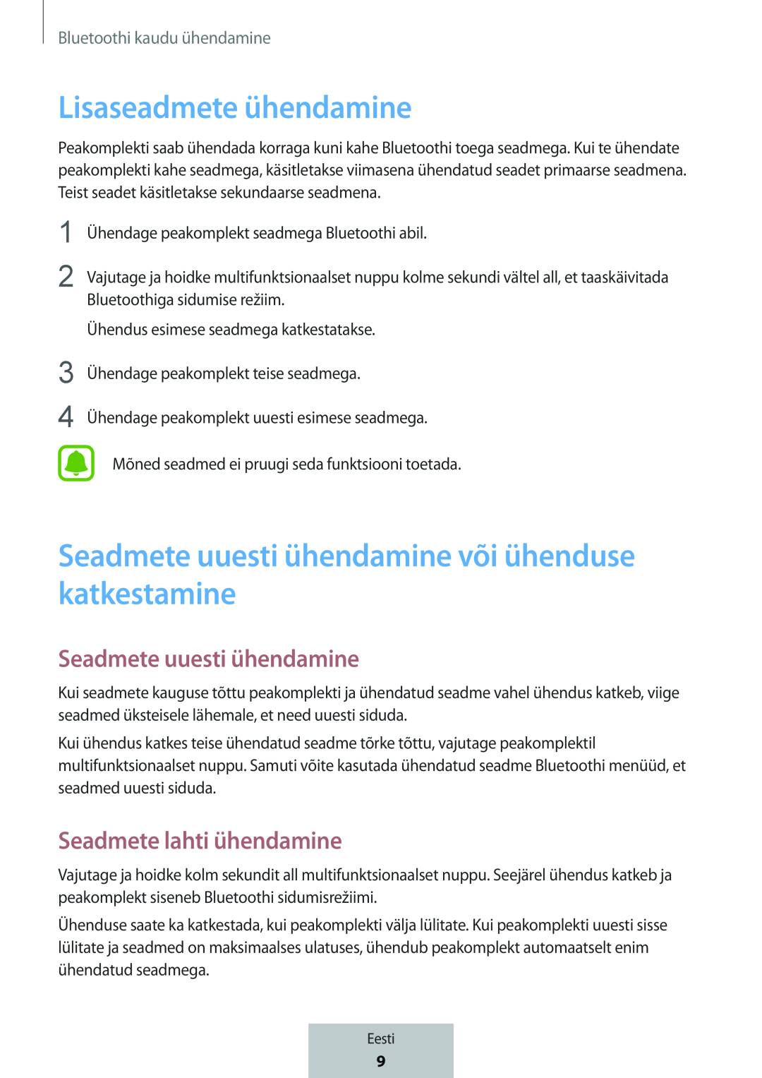 Seadmete uuesti ühendamine Seadmete lahti ühendamine