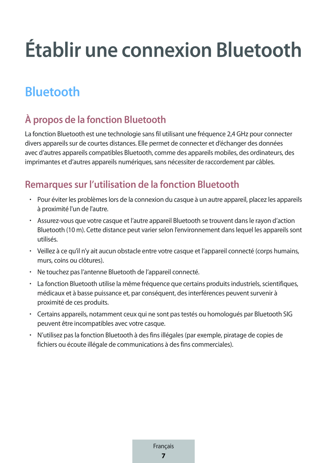 Remarques sur l’utilisation de la fonction Bluetooth In-Ear Headphones Level U Headphones