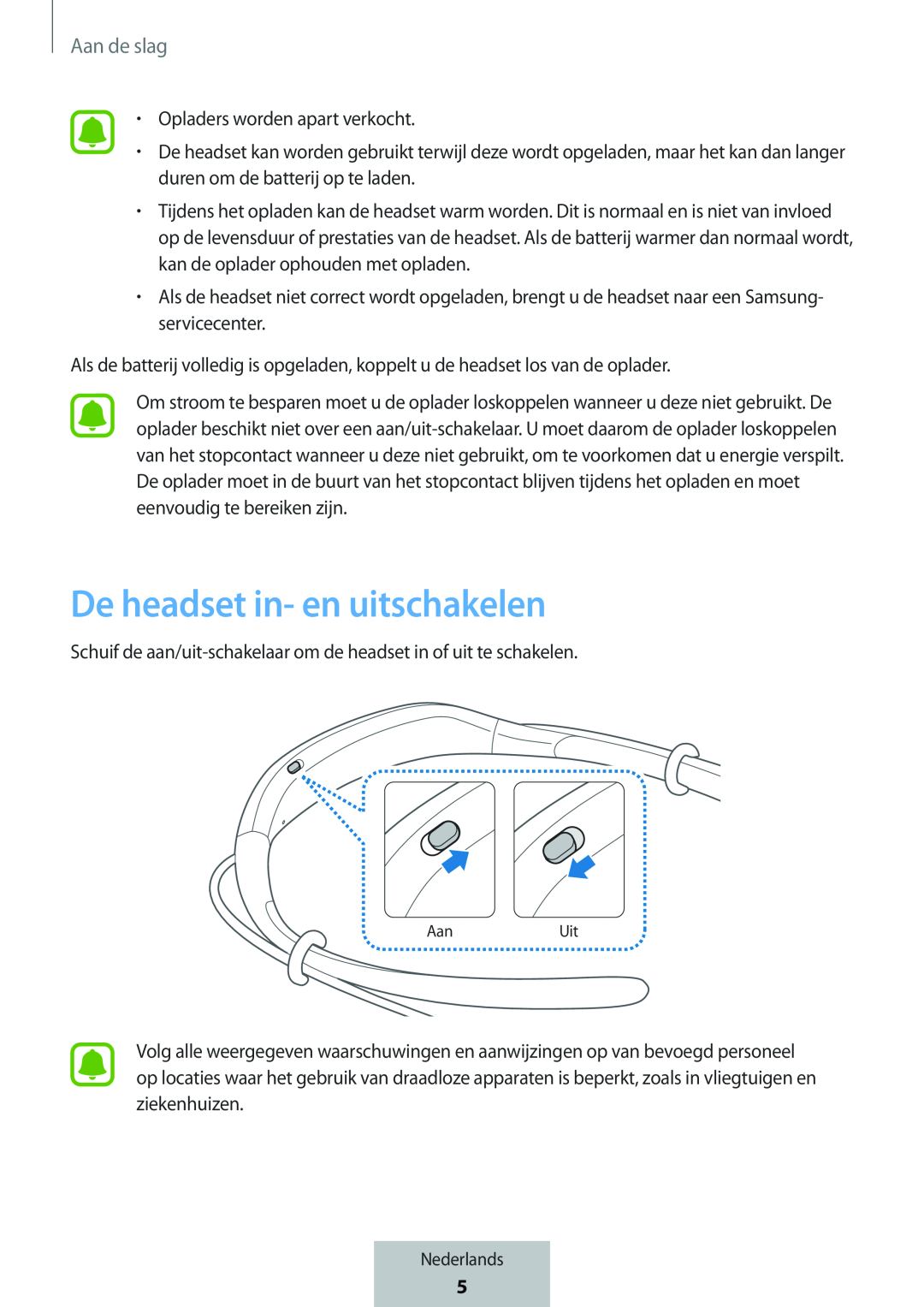 De headset in- en uitschakelen