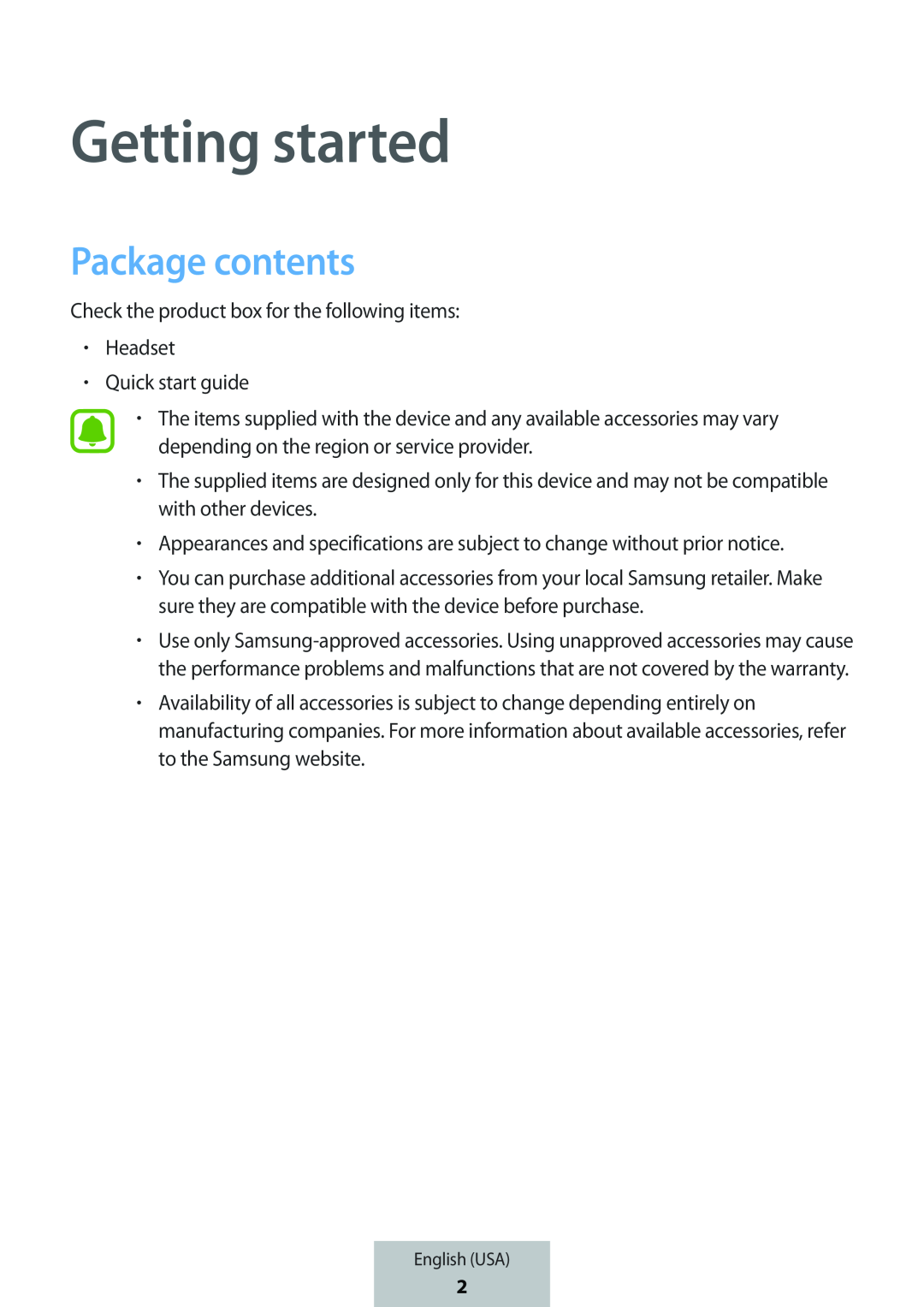 Getting started Package contents