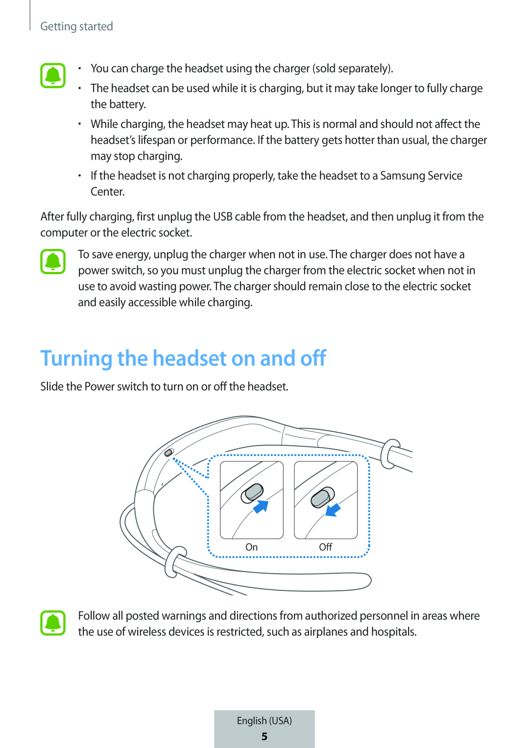 Turning the headset on and off In-Ear Headphones Level U Headphones