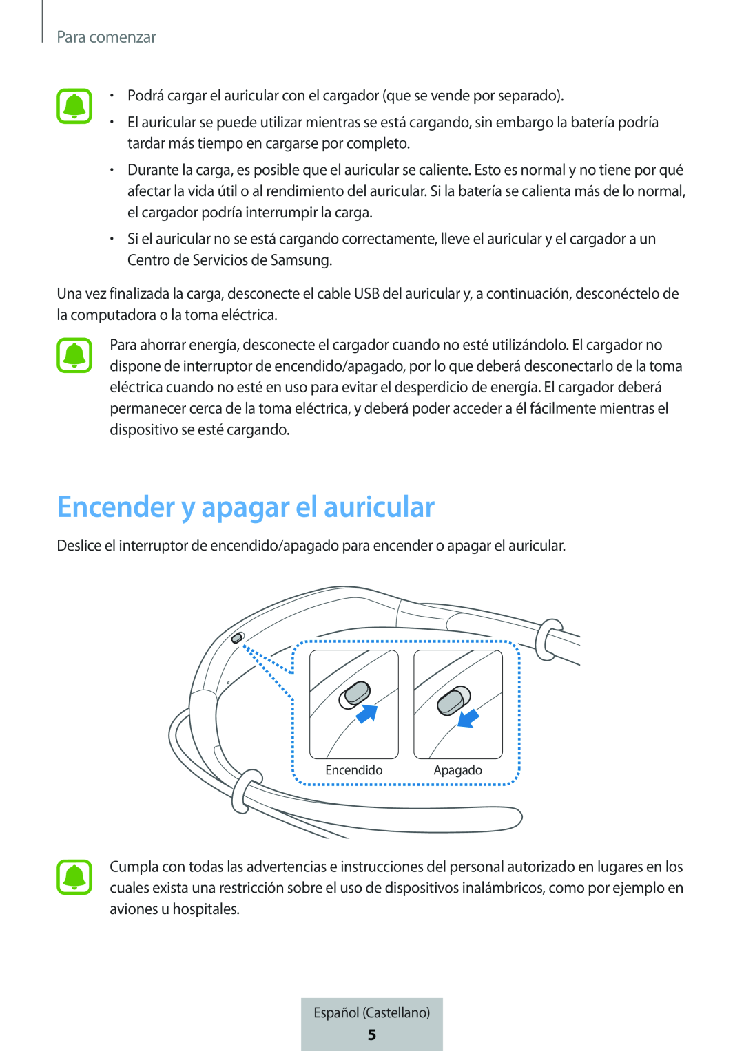 Encender y apagar el auricular