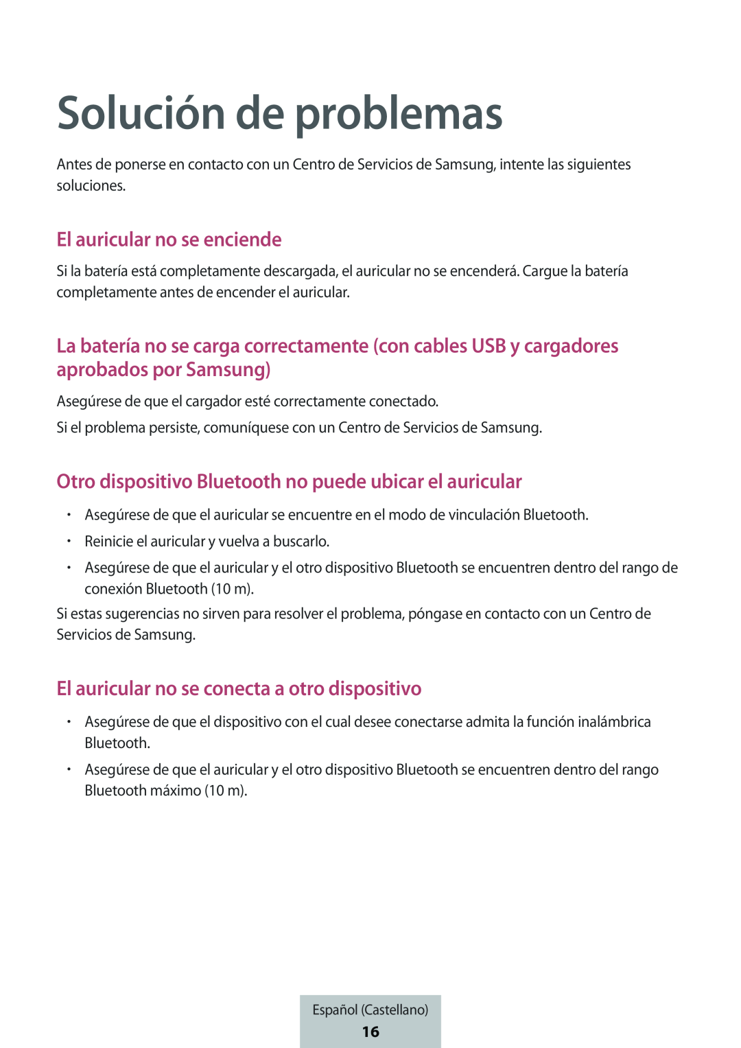 Solución de problemas El auricular no se enciende