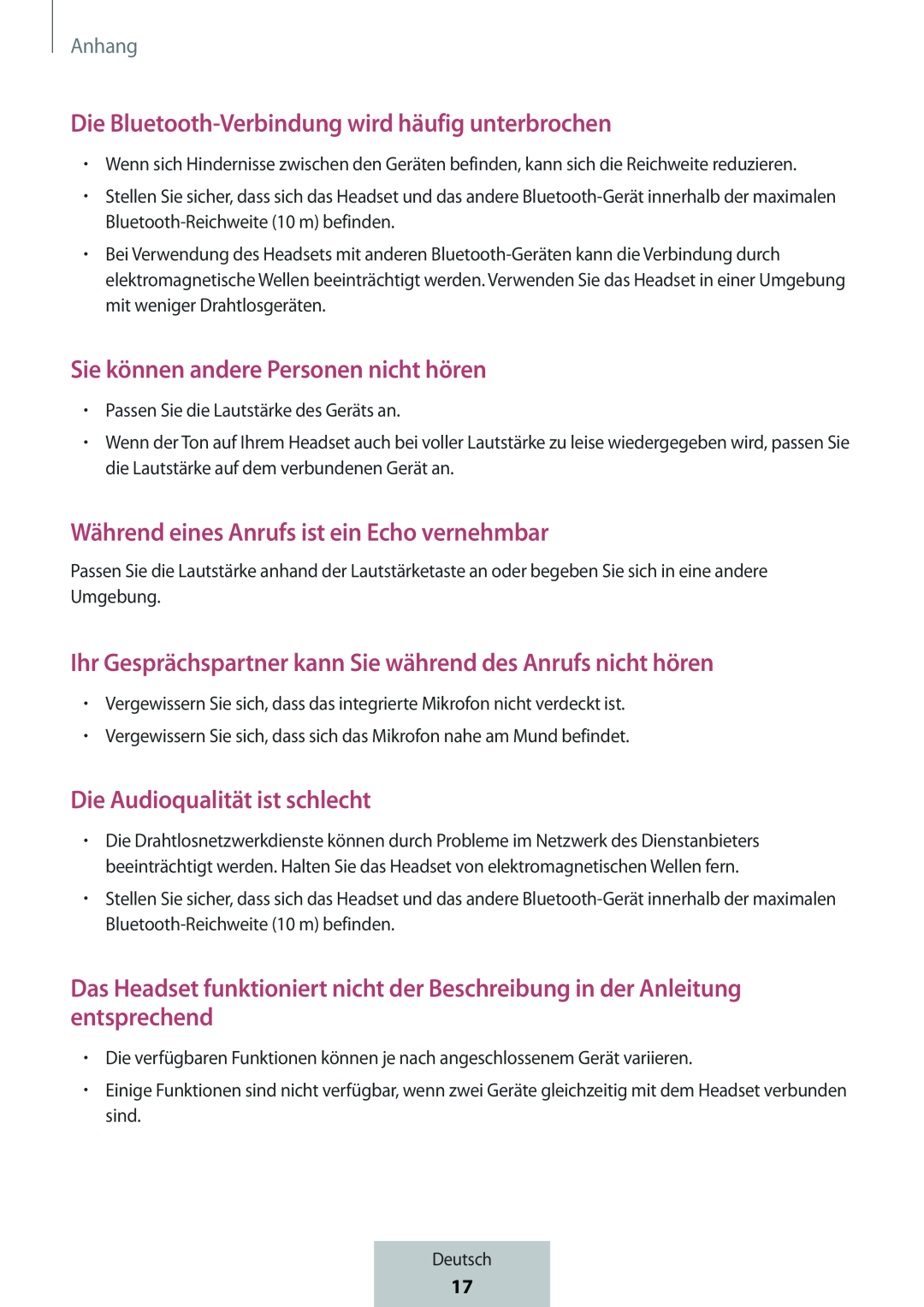 Die Bluetooth-Verbindungwird häufig unterbrochen Sie können andere Personen nicht hören