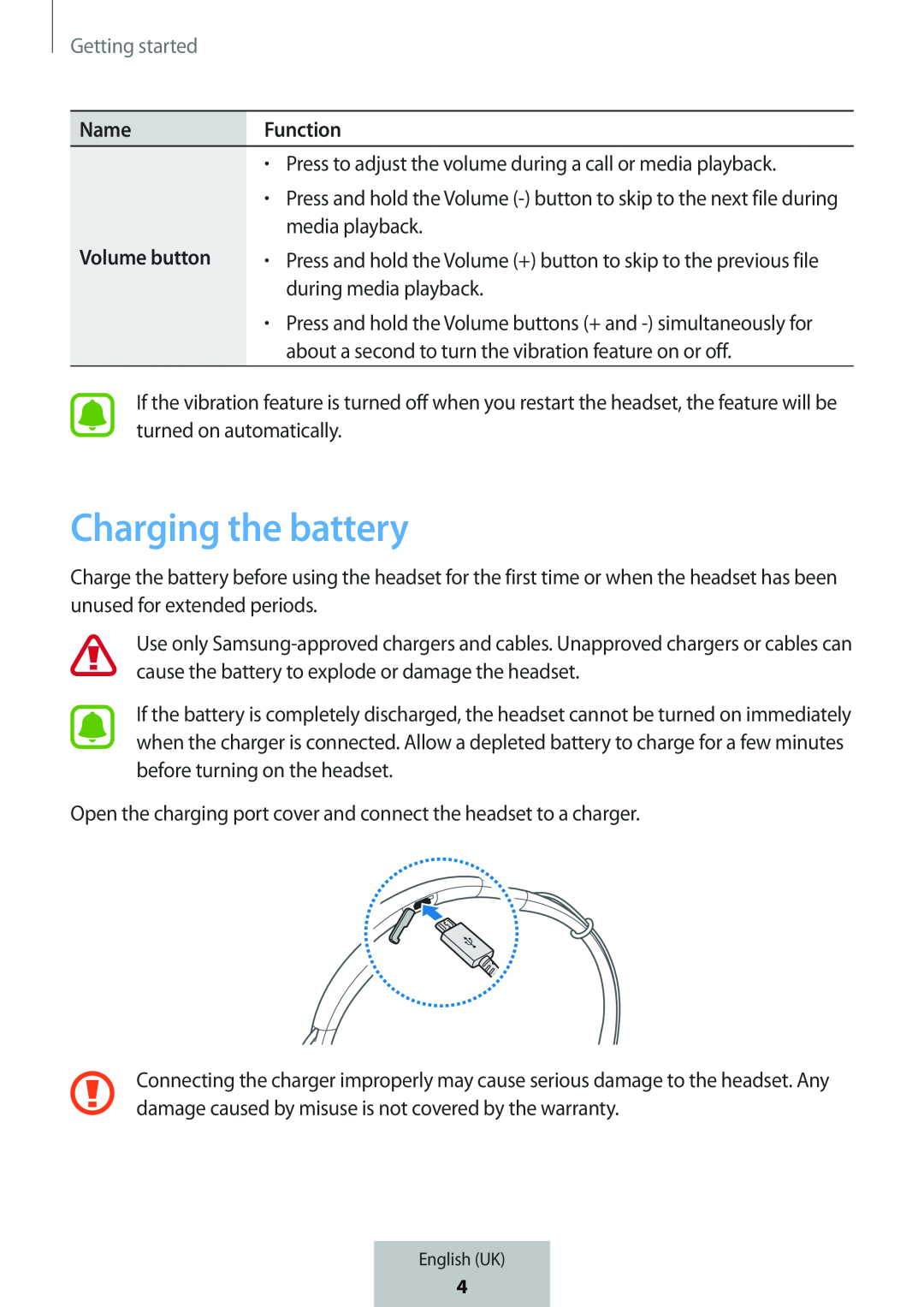 Charging the battery In-Ear Headphones Level U Headphones
