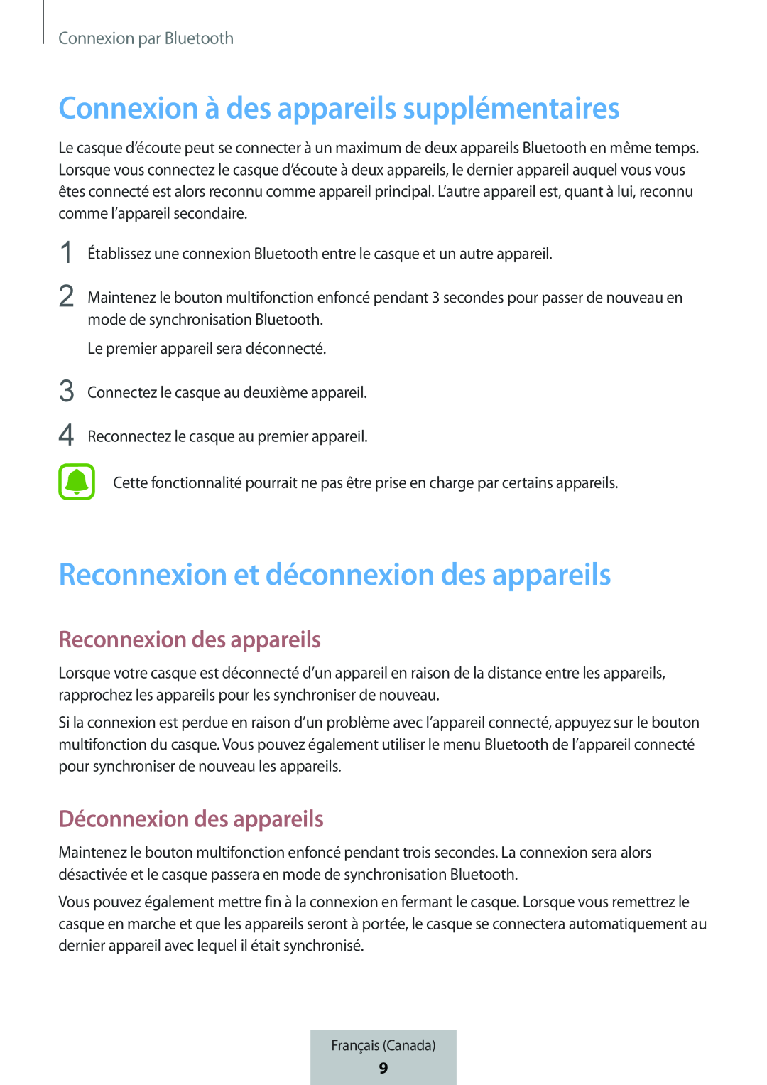 Reconnexion des appareils Déconnexion des appareils