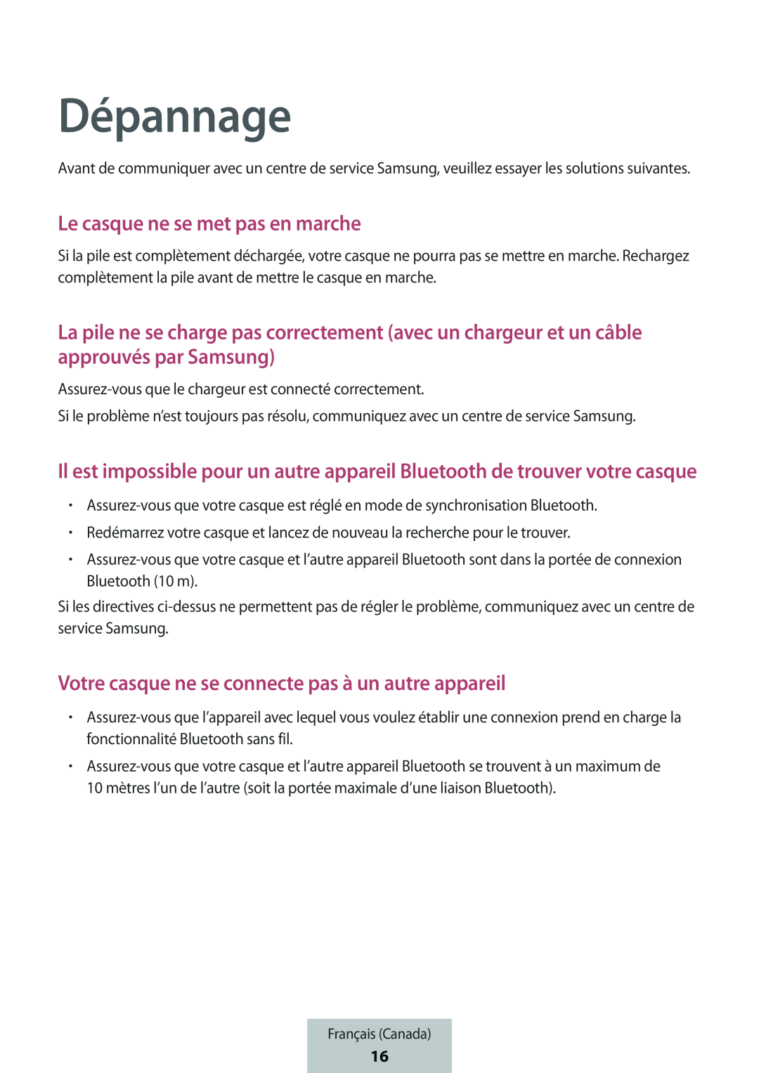 Dépannage Il est impossible pour un autre appareil Bluetooth de trouver votre casque