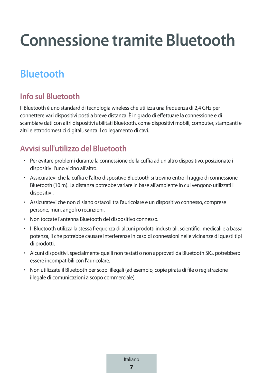 Connessione tramite Bluetooth Info sul Bluetooth