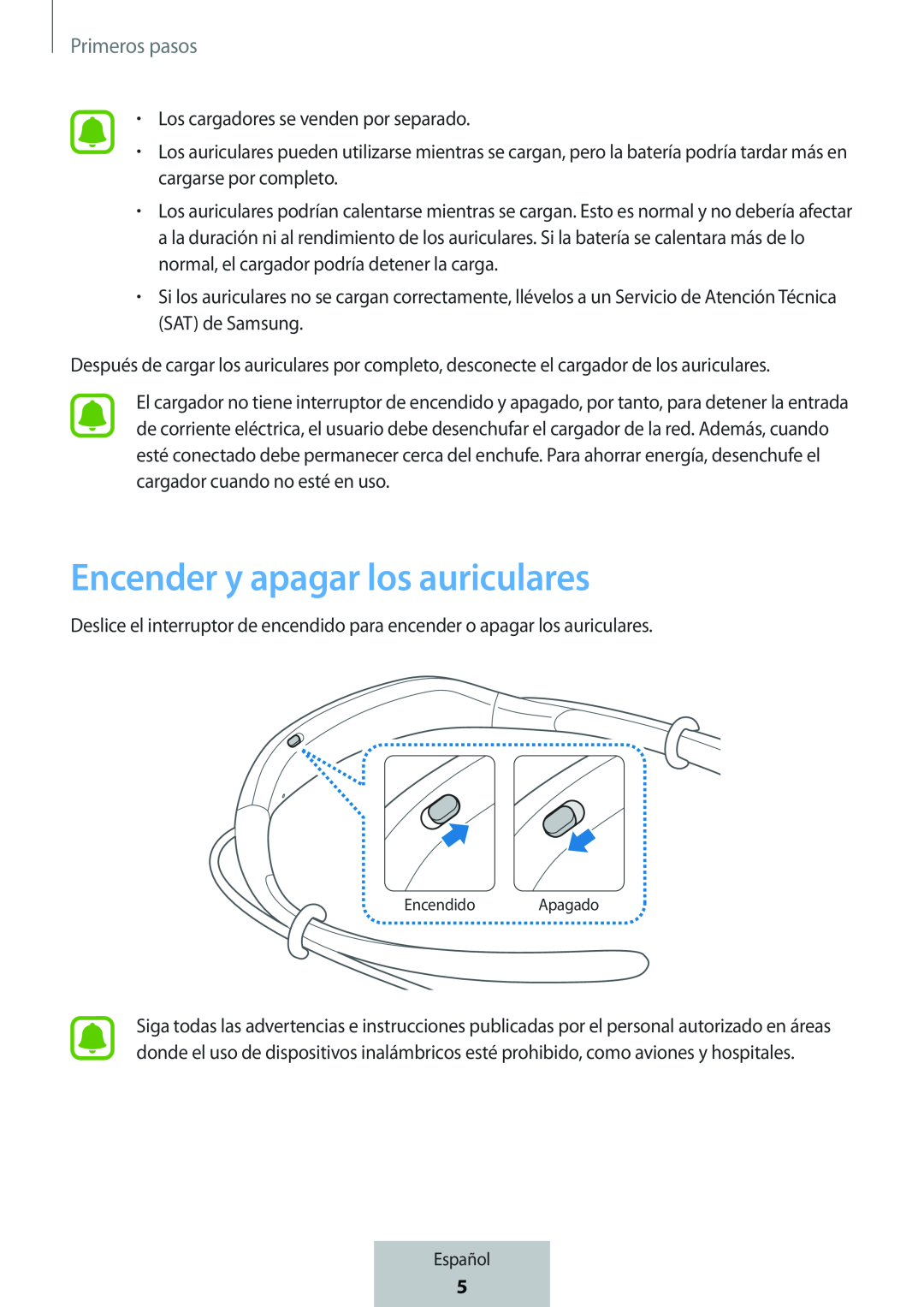 Encender y apagar los auriculares