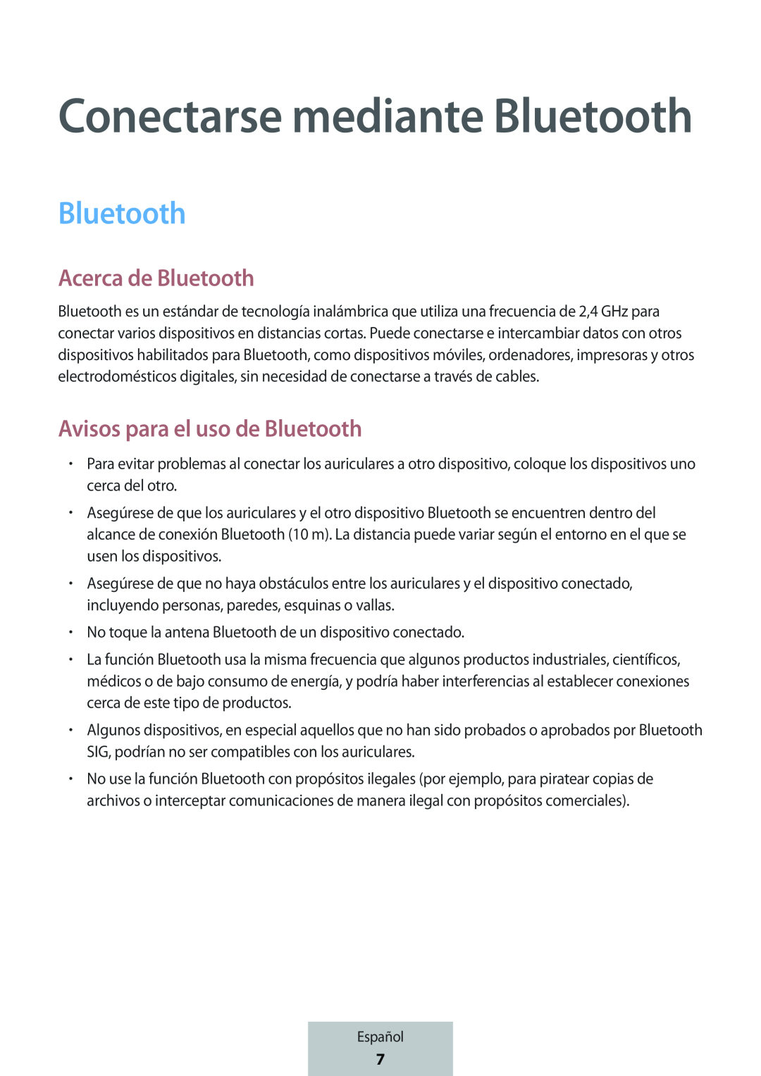 Acerca de Bluetooth Avisos para el uso de Bluetooth